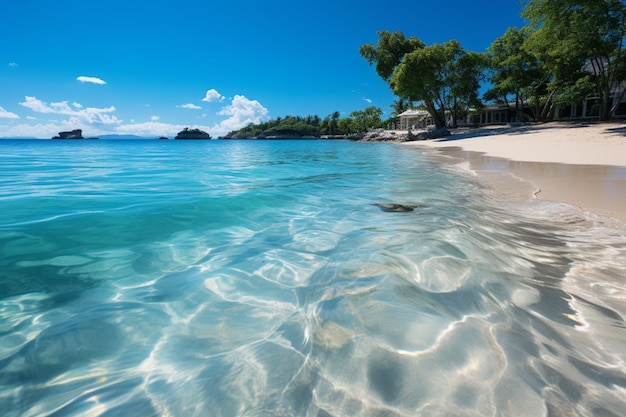 Spokojna rajska plaża, panoramiczny krajobraz Malediwów, idealny na luksusowe wakacje