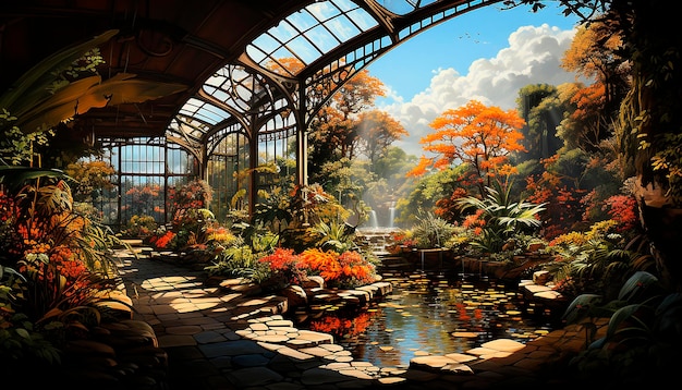 Zdjęcie spokojna scena słynny formalny ogród odzwierciedla piękno w naturze generowane przez sztuczną inteligencję