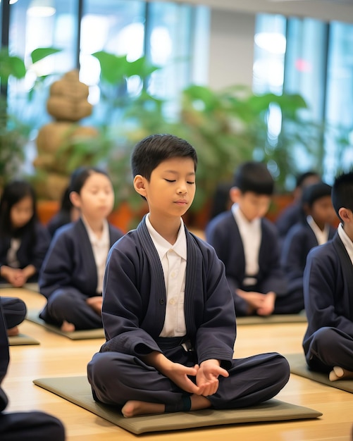 Spokojna sesja uważności uczniowie medytują w spokojnym otoczeniu uczą się technik