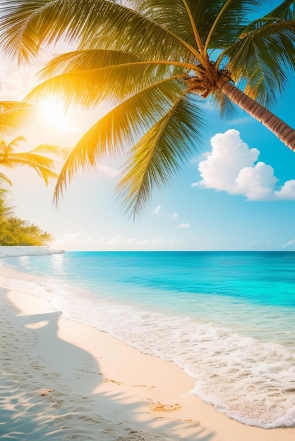 Zdjęcie spokojna tropikalna plaża z palmami i błękitnymi wodami