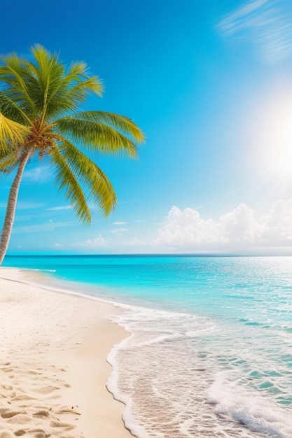 Spokojna tropikalna plaża z palmami i błękitnymi wodami