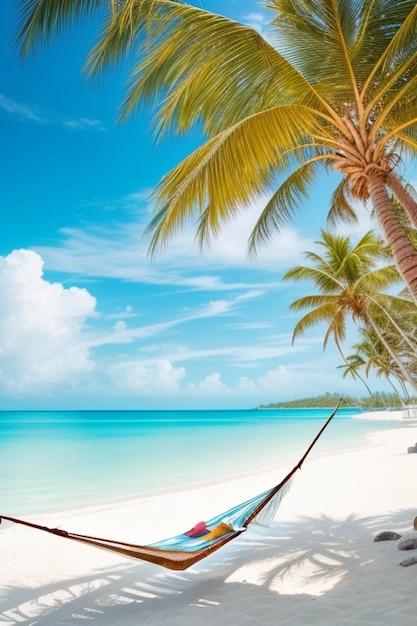 Spokojna tropikalna plaża z palmami i błękitnymi wodami