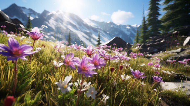 Zdjęcie spokojne górskie kwiaty dzikie