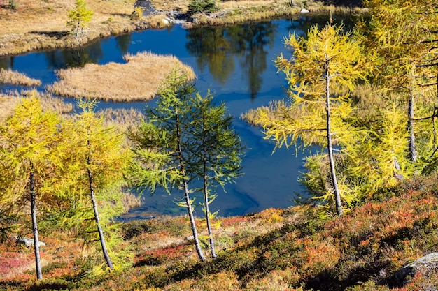 Spokojne jesienne górskie jezioro w Alpach z przejrzystą, przejrzystą wodą i refleksami Jezioro Untersee Reiteralm Steiermark Austria