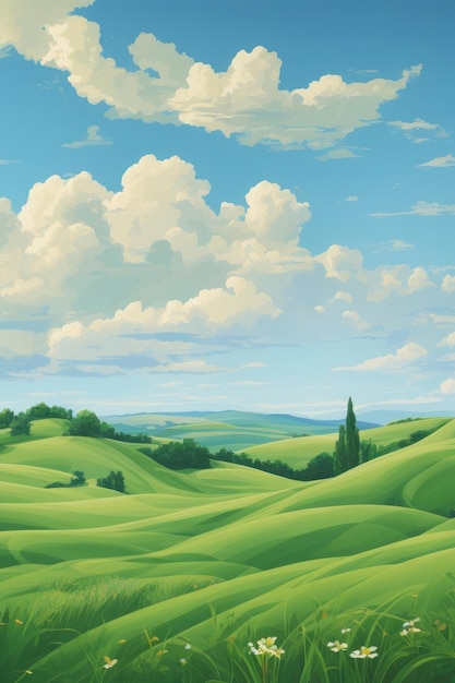 Spokojne letnie pola Błogi obraz animowany przedstawiający spokojne krajobrazy