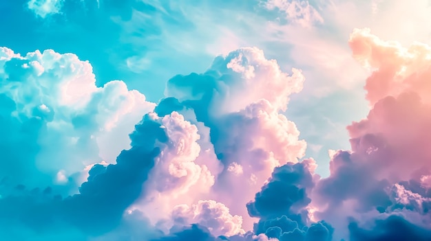 Spokojne pastelowe niebo z puszystymi chmurami