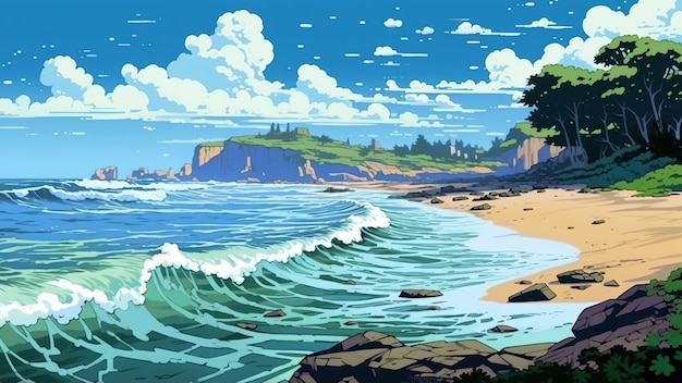 Spokojne plaże przybrzeżne Koncepcja fantasy Malarstwo ilustracyjne