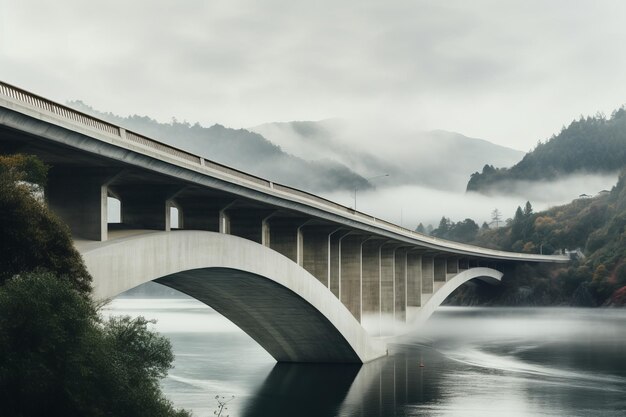 Spokojne refleksje Ładne łuki szarego betonowego mostu nad spokojnym zbiornikiem wody