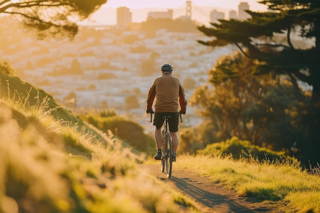 Spokojne ścieżki średnioletnich rowerzystów roaming Bay Area Hills