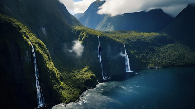 Spokojne wody i bujne lasy deszczowe Milford Sound Nowa Zelandia