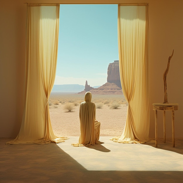 Zdjęcie spokojność w opuszczonej, nasłoneczonej pustyni.