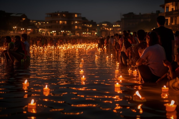 spokojny brzeg rzeki podczas obchodów Diwali