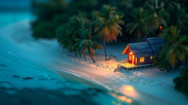 Spokojny dom na plaży w nocy