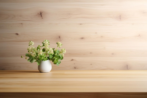 Zdjęcie spokojny drewniany stół na spokojnym białym tle