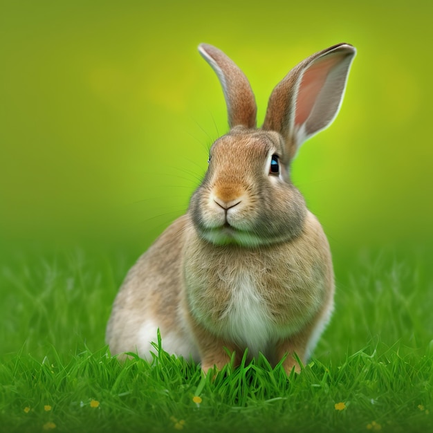 Spokojny Easter Satynowy portret królika całe ciało siedzi w zielonym polu