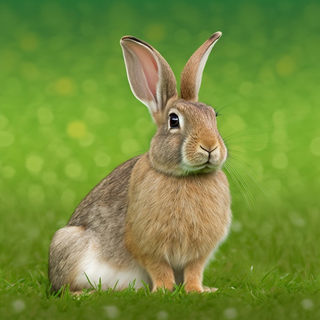 Spokojny Easter Tam portret królika całe ciało siedzi w zielonym polu