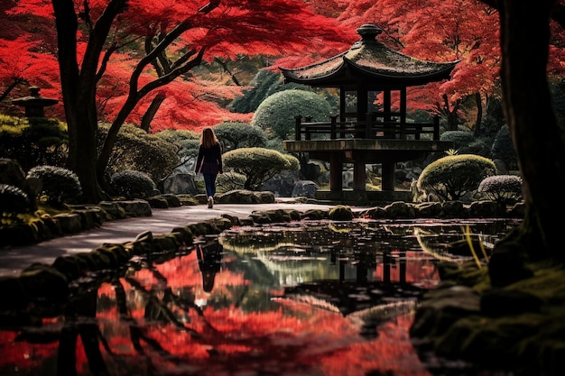 Spokojny jesienny spacer po tradycyjnym ogrodzie świątyni w Kioto