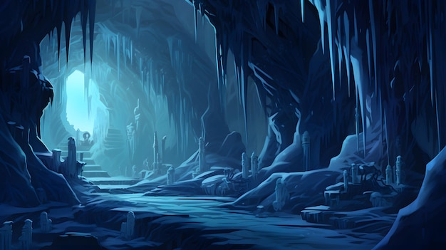 Spokojny krajobraz przyrody Majestatyczna jaskinia z kaskadowym wodospadem Zdjęcie z generatywną sztuczną inteligencją