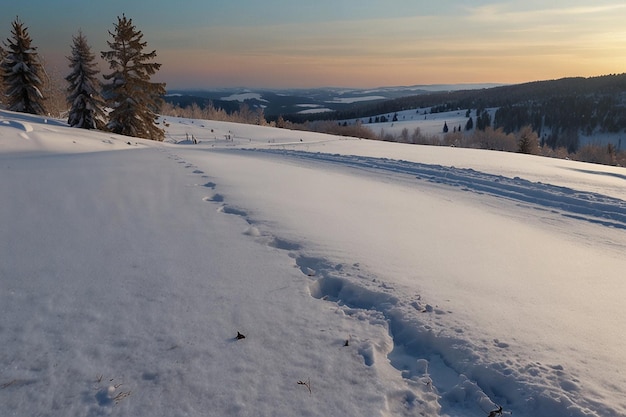 Spokojny krajobraz śnieżny pokryty zimą