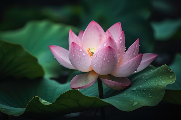 Spokojny kwiat lotosu w stawie odzwierciedla delikatność generatywną IA