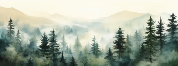 Zdjęcie spokojny las iglasty w mgle