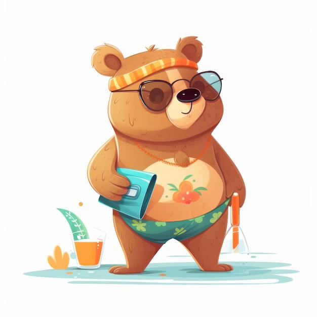 Spokojny niedźwiedź w strojach kąpielowych ilustracja kreskówka