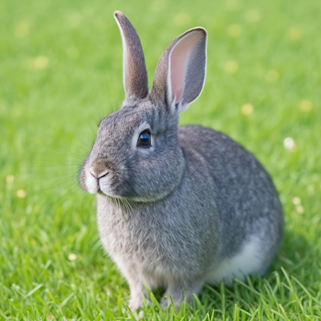 Spokojny portret królika wielkanocnego szynszyli amerykańskiej całego ciała w zielonym polu