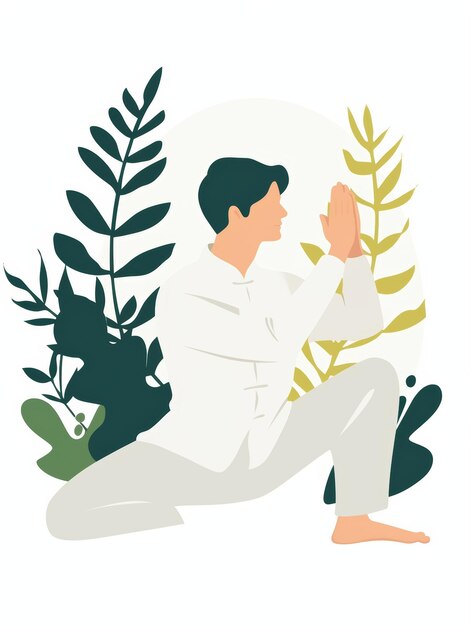 Spokojny praktykujący Tai Chi Minimalna ilustracja Generatywna sztuczna inteligencja