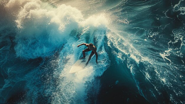 Spokojny surfer jeździ na fali.