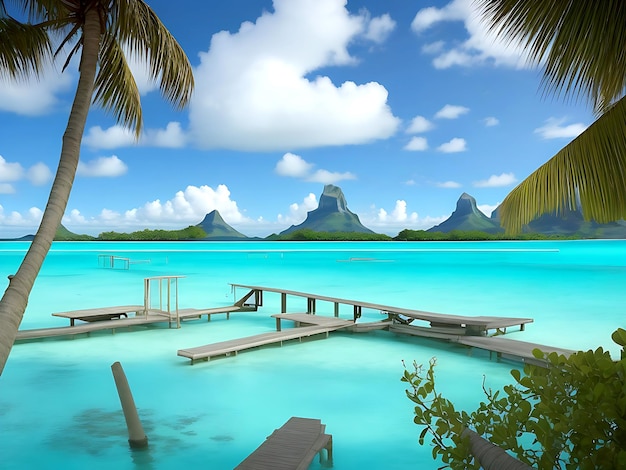 Spokojny widok laguny Bora Bora w Polinezji Francuskiej