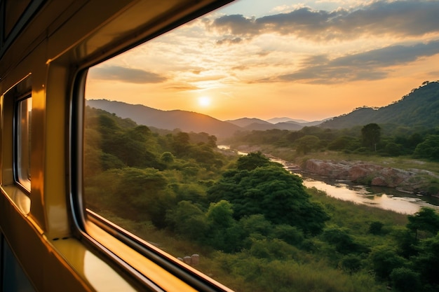 Spokojny widok na krajobraz z pociągu Generative Ai