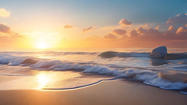 Spokojny zachód słońca na plaży z realistycznym malowaniem nieba