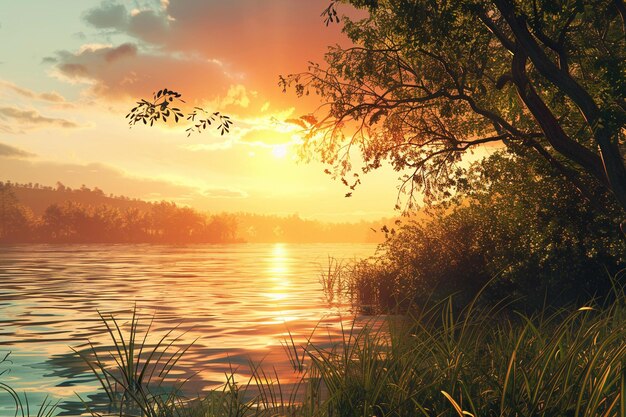 Spokojny zachód słońca nad rzeką