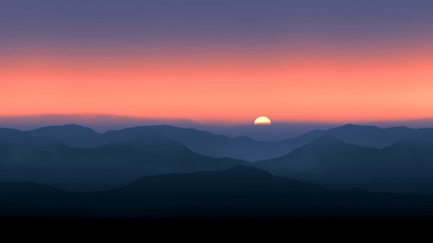Spokojny zachód słońca w paśmie górskim