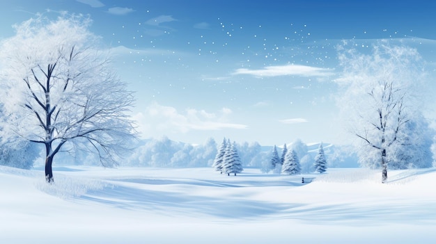 spokojny zimowy krajobraz z pokrytymi śniegiem drzewami i delikatnym padającym śniegiem