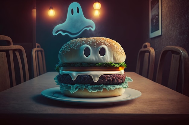 Spooky burger cheese duch ilustracja generatywna ai