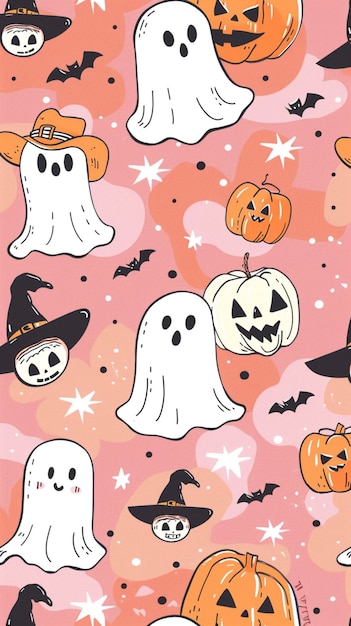 Spooky Ghost Cowboy Cute Halloween Boo Western Retro Pastel Seamless Boo Haw Cowboy Ghost Western