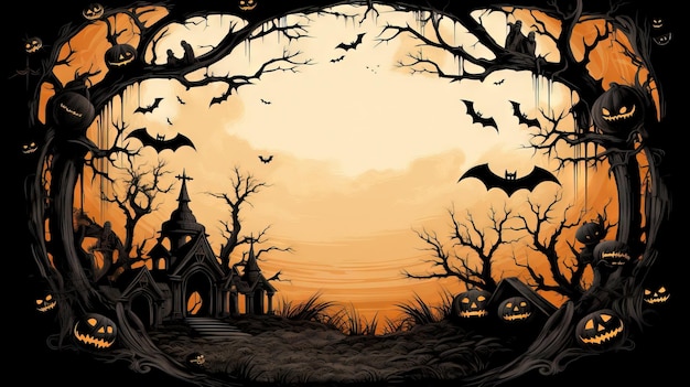 Zdjęcie spooky halloween border clipart ai wygenerował ilustrację halloween w wysokiej rozdzielczości na białym tle