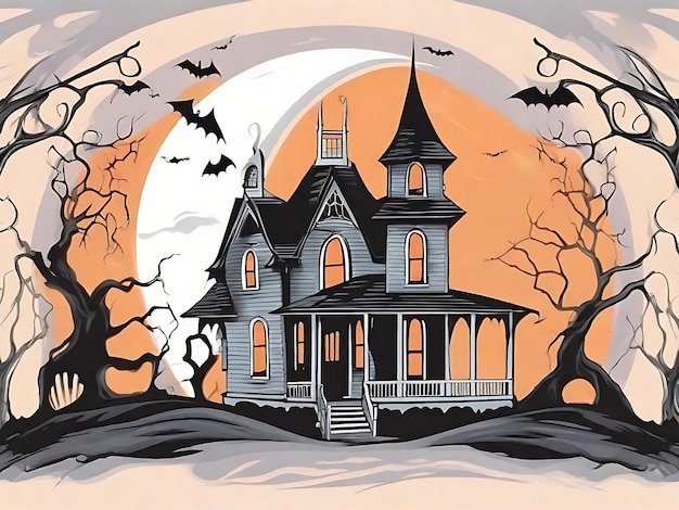 Spooky Halloween ilustracja dyni zamek Generative Ai