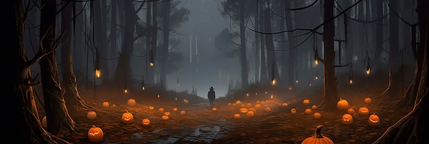 Spooky halloween leśna sieć neuronowa generowana sztuka generuje ai