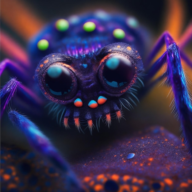 Spooky makro pajęczak przeszukiwania blisko w centrum uwagi kolorowe północy