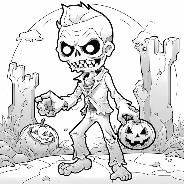 Spooky Zombie Adventures Cartoon Kolorowanie dla dzieci