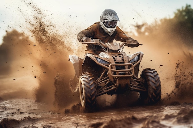 Sportowiec jeżdżący na quad na brudnym torze offroad Generatywna sztuczna inteligencja