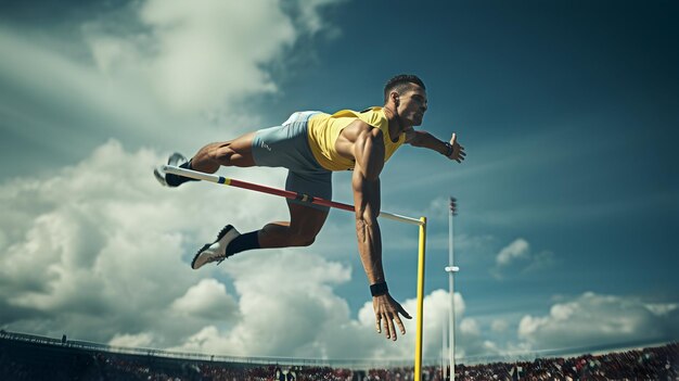 Zdjęcie sportowiec wykonujący doskonały skok w wysokość