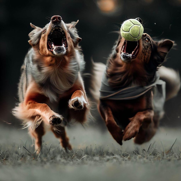 sportowy szczeniak bawiący się psami