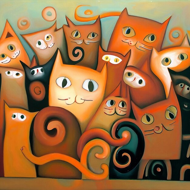 Zdjęcie spotkanie ciekawskich kotów patrzących na ciebie sztuka współczesna 3