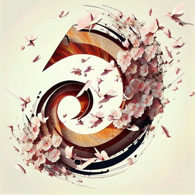 Spring Music Collage Surreal Trendy Contemporary Poster Flying Sakura Sounds of Nature Muzyka Koncepcyjny rysunek Imitacja Abstract Generatywna ilustracja AI