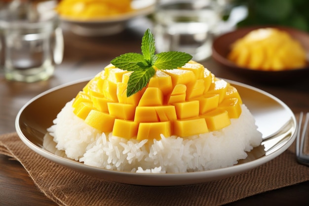 Spróbuj smaków Tajlandii Mango Sticky Rice Dessert Generative AI