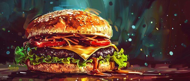 Zdjęcie spróbuj smaku soczystego hamburgera z wołowiną z roztopionym serem w stylu apetycznego zdjęcia gastronomicznego