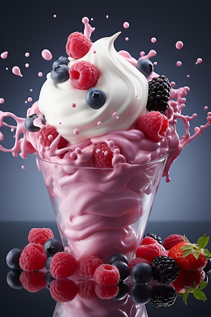 Spryskiwanie jogurtu z jagodami generowane przez sztuczną inteligencję